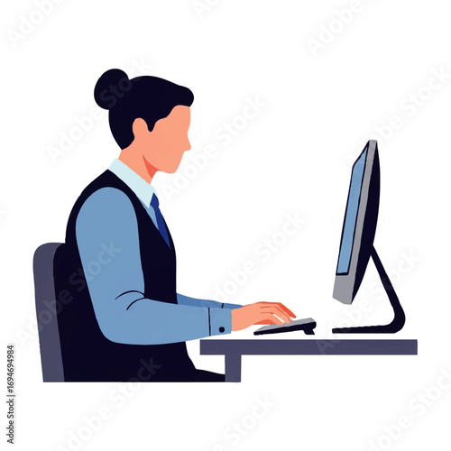 Professional businesswoman working diligently at her computer in a modern workspace for business