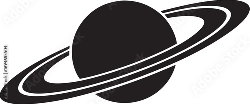 Monochromatic Saturn Inspired Design a Celestial Silhouette with Rings Orbiting a Planet in Space for a Modern Aesthetic