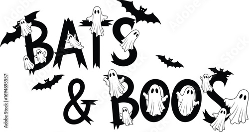 Spooky Halloween bats and ghosts celebrate "BATS & BOOS"