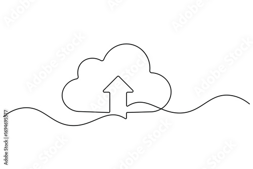 Cloud Storage Upload Icon Continuous Line Drawing Vector Illustration