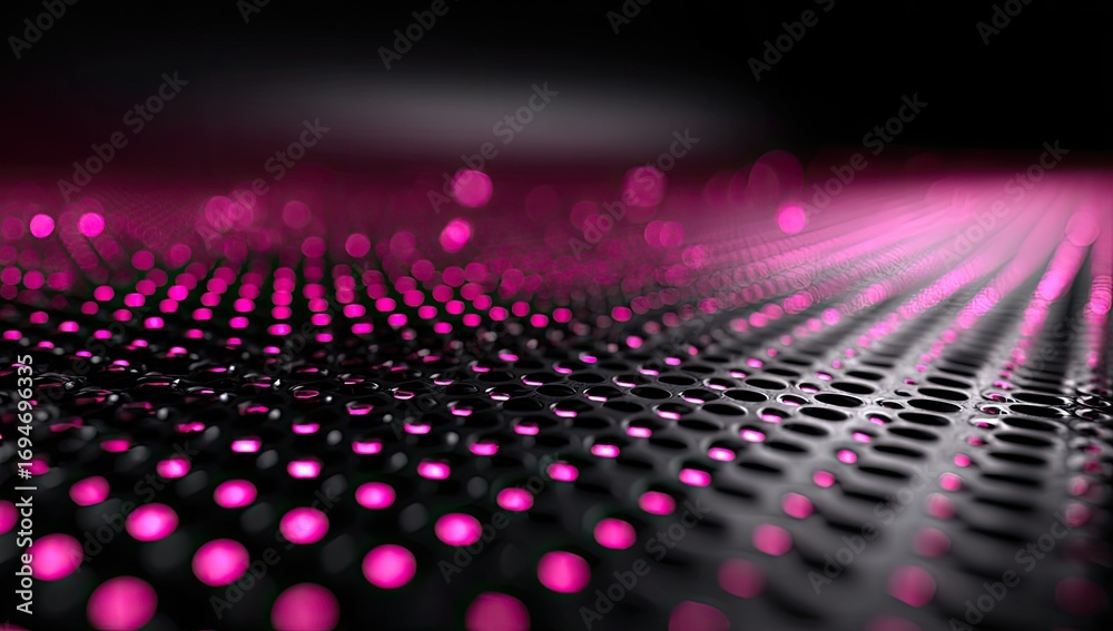 Abstract digital design with pink highlights on a perforated metal surface