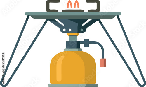 Compact portable camping stove with yellow propane fuel canister cooking outdoors adventure equipment vector