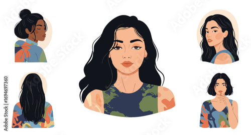 mother nature Modern vector portraits diverse women collection elegant flat design style female avatars characters beauty fashion diversity contemporary artwork