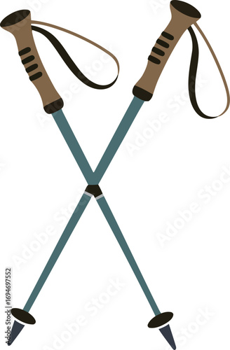 Trekking poles crossed outdoor gear for hiking and nordic walking alpine ascent adventure vector