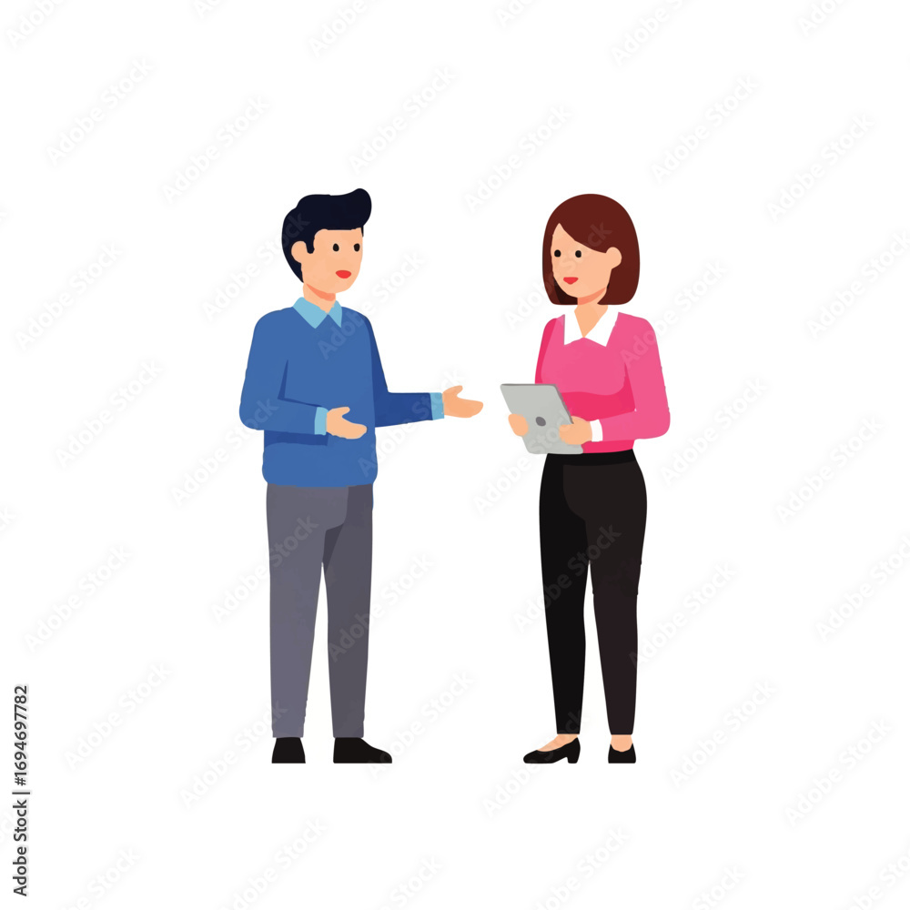 Obraz premium Business colleagues discussing ideas and using tablet for presentation and collaboration