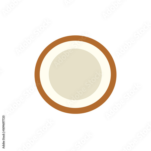 Flat style illustration of a halved coconut Minimalistic design tropical fruit concept isolated on white background