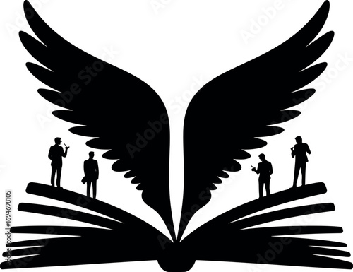 Open book wings silhouette people knowledge learning inspiration abstract vector