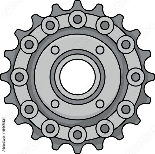 Industrial sprocket gear wheel precision engineering mechanical component machine part vector