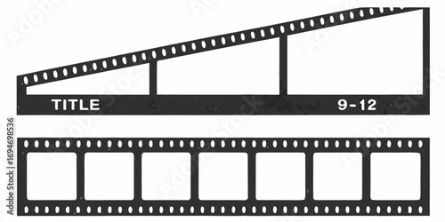 Vintage film strip with title and frame numbers for movie production and cinema projects
