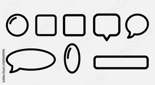 Collection of minimalist linear icons. A versatile set of various geometric shapes like speech bubbles, circles, and squares for user interface design