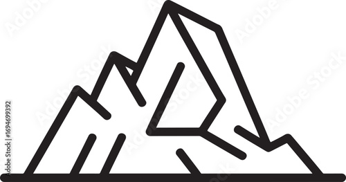 Minimalist Mountain Range Illustration Simple Black and White Mountain Peaks and Hills Outlined Graphic for Outdoor or Adventure Theme