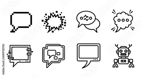 Collection of Outlined Speech Bubbles and Communication Icons for Digital Design