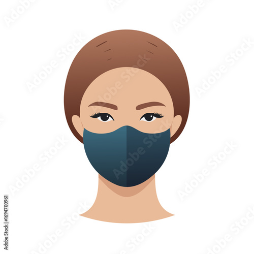 Illustration of a Woman Wearing a Protective Face Mask for Virus Prevention