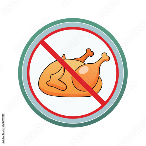 Forbidden Roasted Chicken Icon Indicating No Poultry Consumption for Dietary Restrictions or Vegan Lifestyle