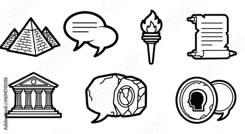 Historical Concepts Icon Set Ancient Civilizations & Knowledge