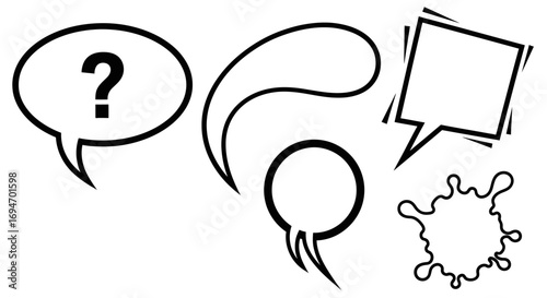 Comic Book Speech Bubbles and Dialogue Icons in Black and White