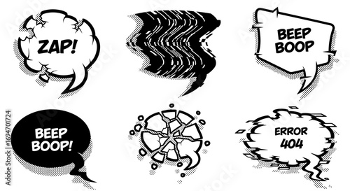 Glitch Comic Speech Bubbles  Retro Design Elements