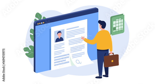 Businessman reviewing online profile and calendar for meeting preparation