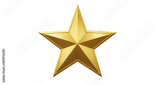 Gold 3D Star Rating Icon on Transparent Background