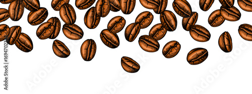 Hand drawn coffee beans pattern. Cafe menu, bakery branding, packaging design. Vintage isolated sketch vector illustration.