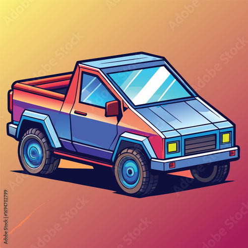 Stylized retro pickup truck with vibrant gradient colors and bold outlines