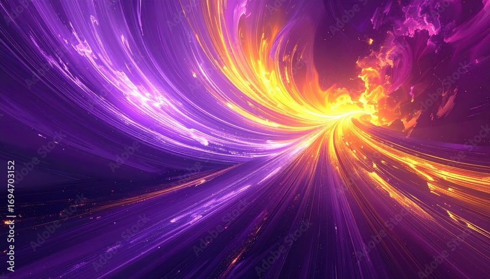 Obraz premium A vibrant, swirling vortex of violet and gold hues displays an abstract, dynamic composition.
