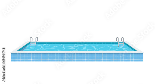Realistic 3d swimming pool with clear water and blue tiles on white background