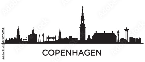 Copenhagen skyline silhouette. Black Copenhagen city design. Vector black silhouette. with white background
