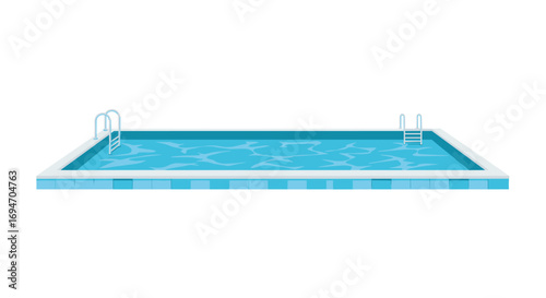 Minimalist pool design with clear blue water and ladders