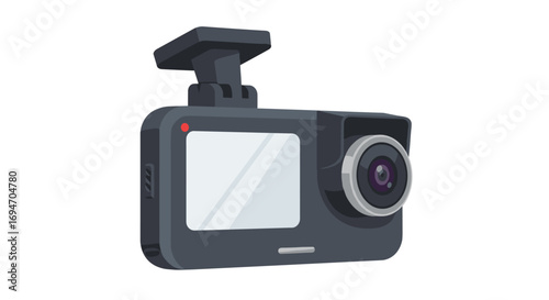 Modern dash camera with lens and screen on white background