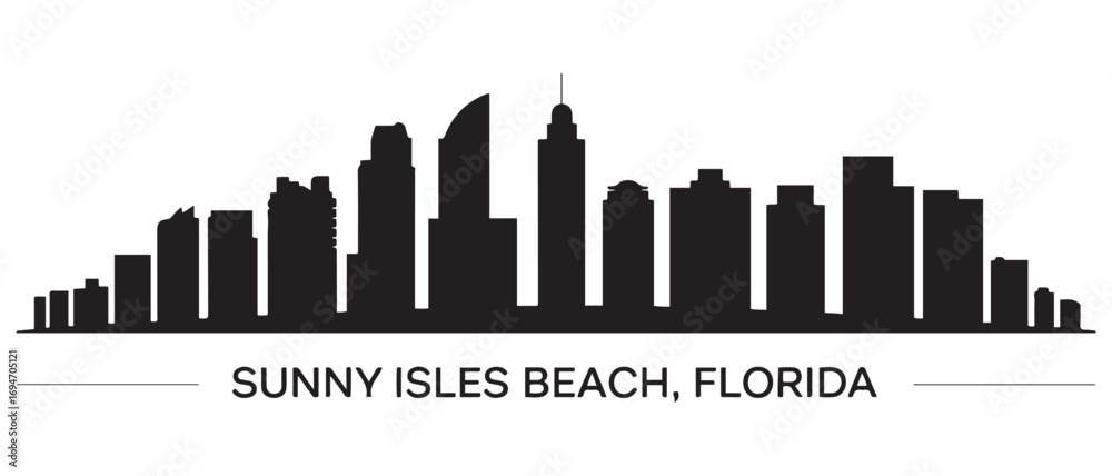 Obraz premium Sunny Isles Beach skyline horizontal banner. Sunny Isles Beach, Florida. Vector black silhouette. with white background
