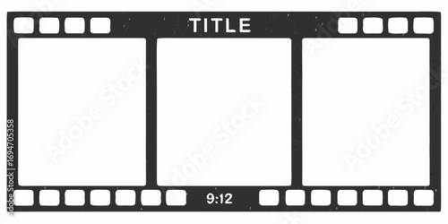 Blank film strip with three empty frames and the word title at the top