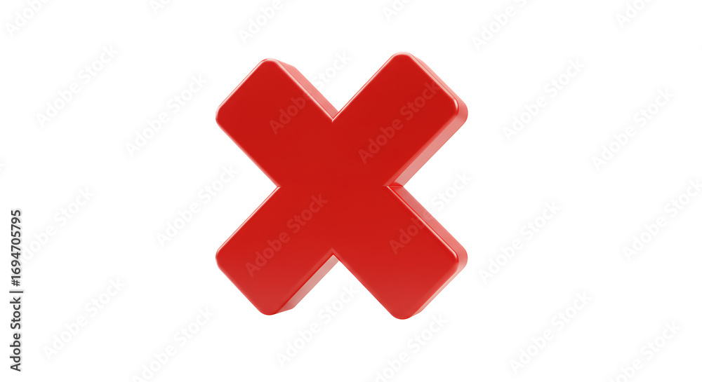 Fototapeta premium Red 3D Cross Symbol on Transparent Background