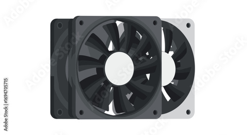 Black and white computer cooling fans with modern design