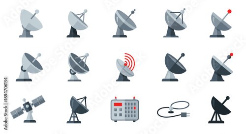 Diverse set of satellite dishes and communication equipment in modern style