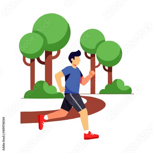 Man running in park, promoting healthy lifestyle and fitness, concept of exercise