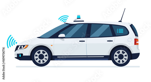 Autonomous car with sensors and antenna in modern flat design