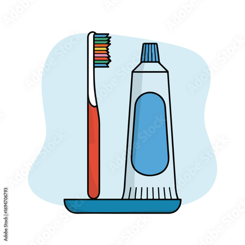 Illustration of Toothbrush and Toothpaste for Dental Care