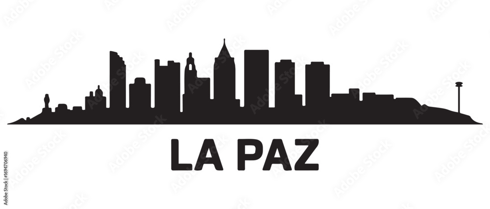 Obraz premium La Paz skyline silhouette. Black La Paz city design. Vector black silhouette. with white background
