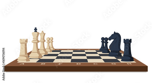 Strategic battle: chess pieces on a board ready for play