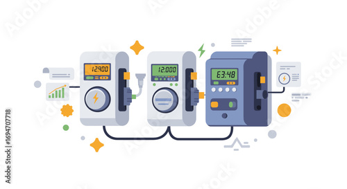 Modern electric vehicle charging stations with digital displays for eco-friendly transportation