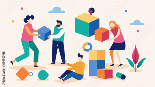 Games for Fitness A playful environment where individuals use large foam blocks and adaptive items in a game setup contributing to physical therapy while having fun and building