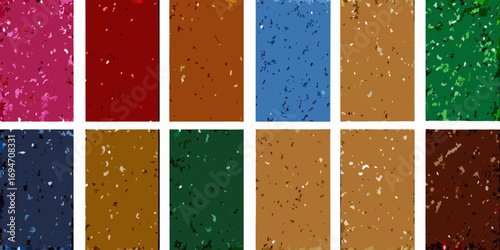 Collection of twelve vertical abstract textured backgrounds in various vibrant colors and earthy tones