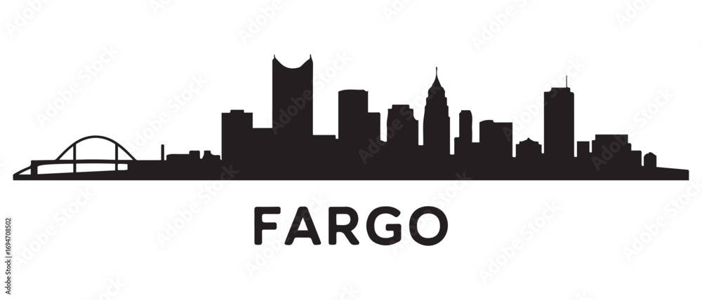 Naklejka premium Fargo skyline silhouette. Black Fargo city design. Vector black silhouette. with white background
