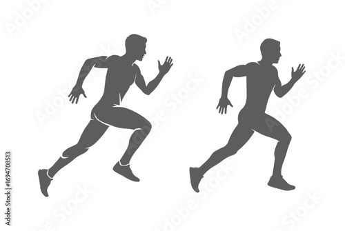 Dynamic silhouettes of two athletes in mid stride