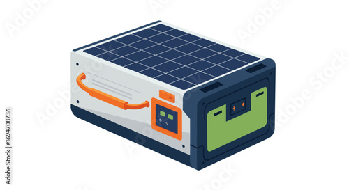 Isometric portable solar generator with control panel and handle
