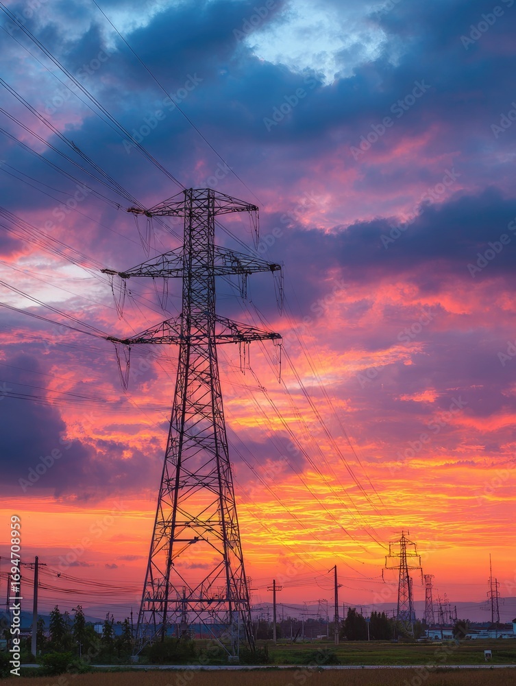 Fototapeta premium Power lines at sunset (3)