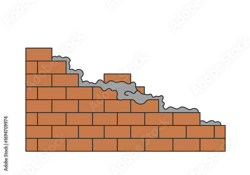 A brick wall with exposed edges showing an unfinished layered construction