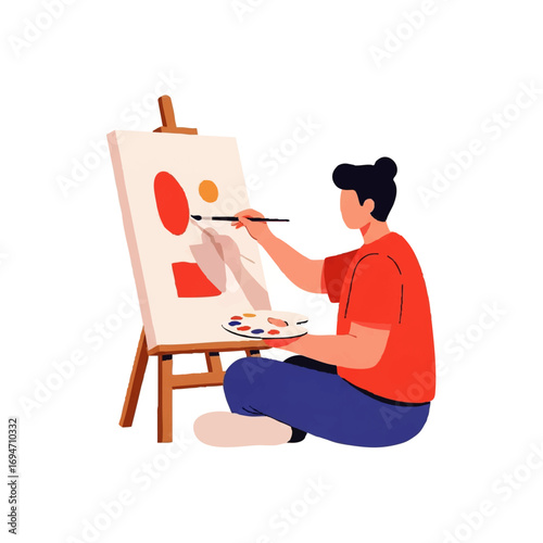 Artist creating abstract masterpiece with vibrant colors on canvas in studio setting