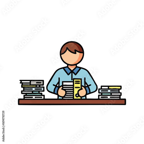 Professional accountant organizing files and documents at desk in modern office for business